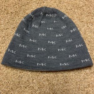 Michael Kors gray allover “MK” logo knit beanie